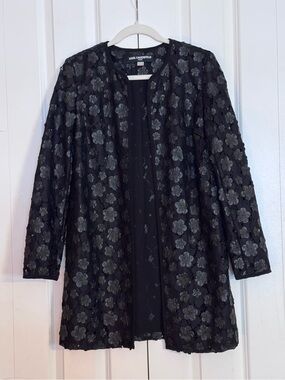 Vintage Karl Lagerfeld Paris Black Floral Lace Evening Jacket Open Front Blazer